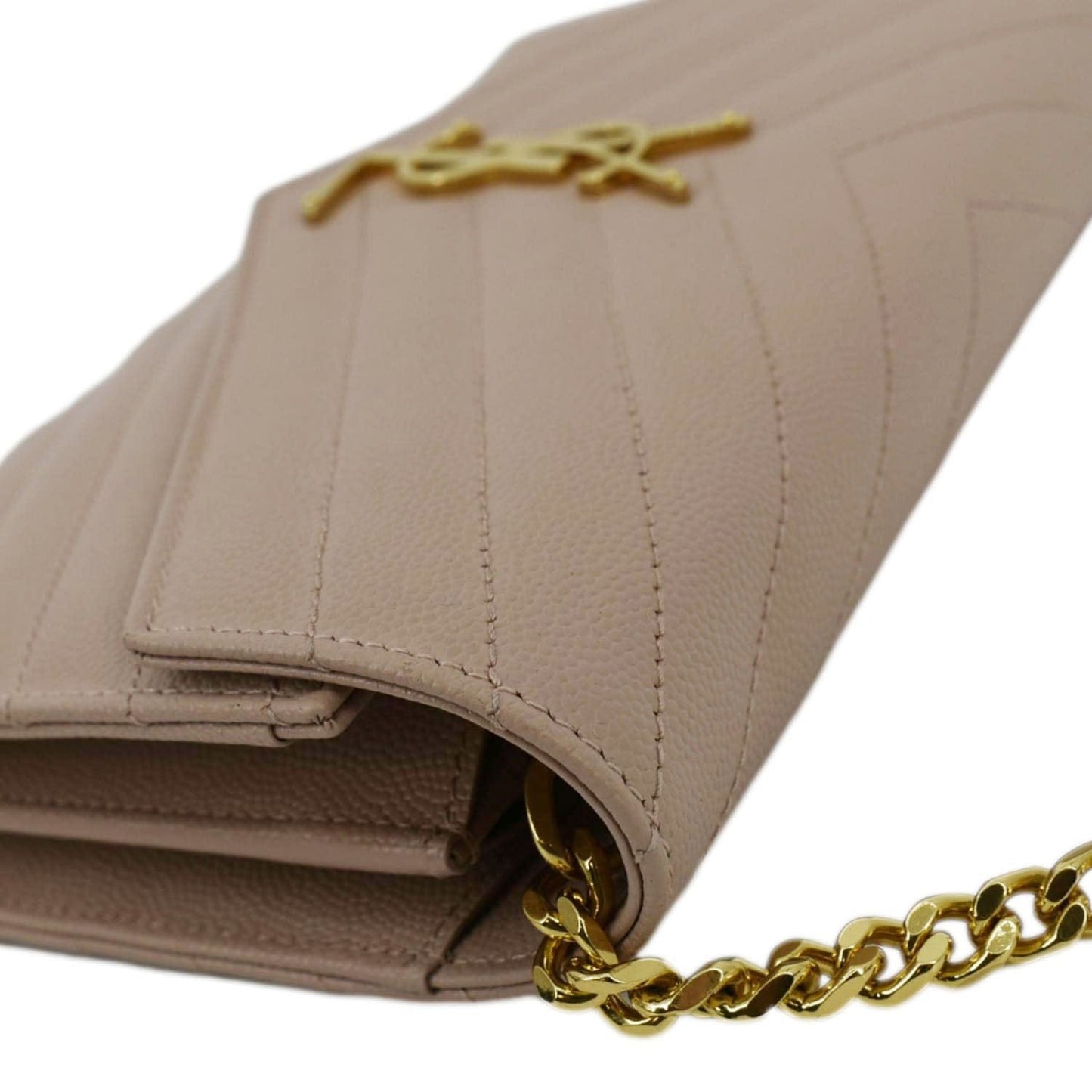 YVES SAINT LAURENT Cassandre Chain Wallet Leather Crossbody Bag Pink