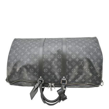 LOUIS VUITTON Keepall 55 Bandouliere Monogram Eclipse Travel Bag Black
