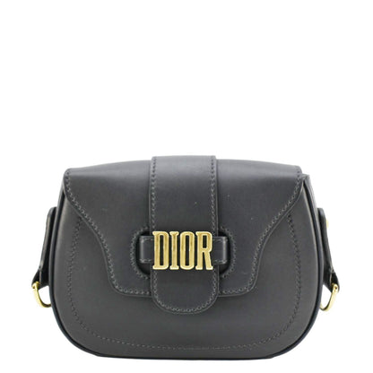 CHRISTIAN DIOR D Fence Calfskin Leather Saddle Bag Black