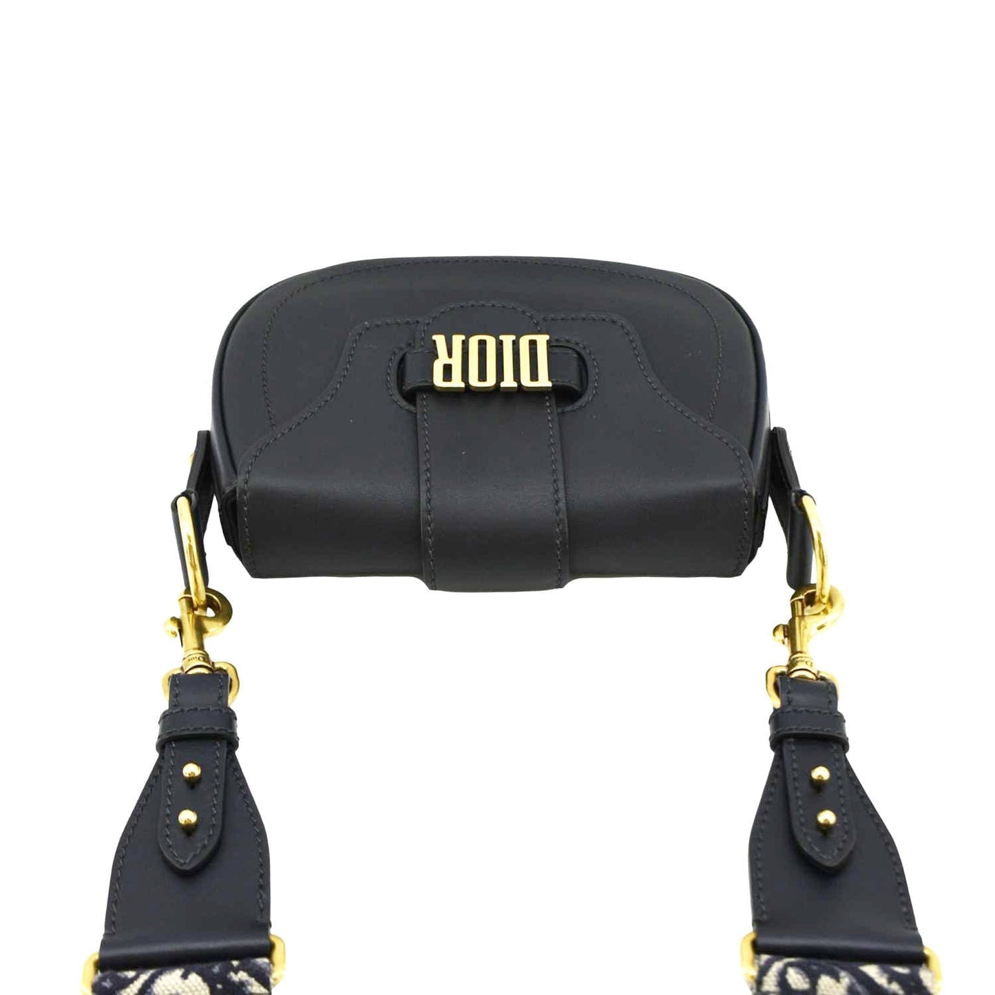 CHRISTIAN DIOR D Fence Calfskin Leather Saddle Bag Black