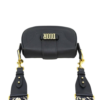 CHRISTIAN DIOR D Fence Calfskin Leather Saddle Bag Black