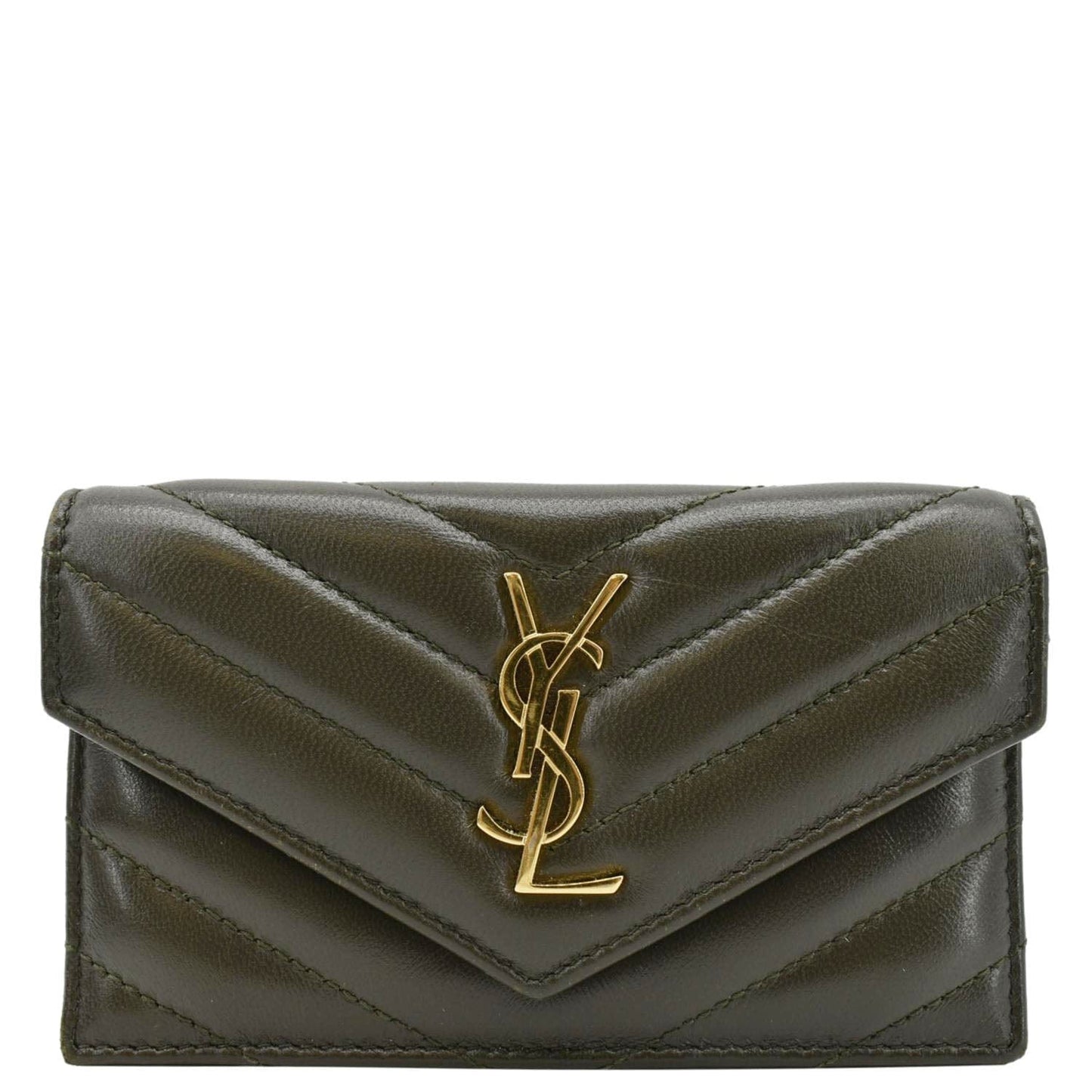 YVES SAINT LAURENT Cassandre Flap Leather Wallet Olive
