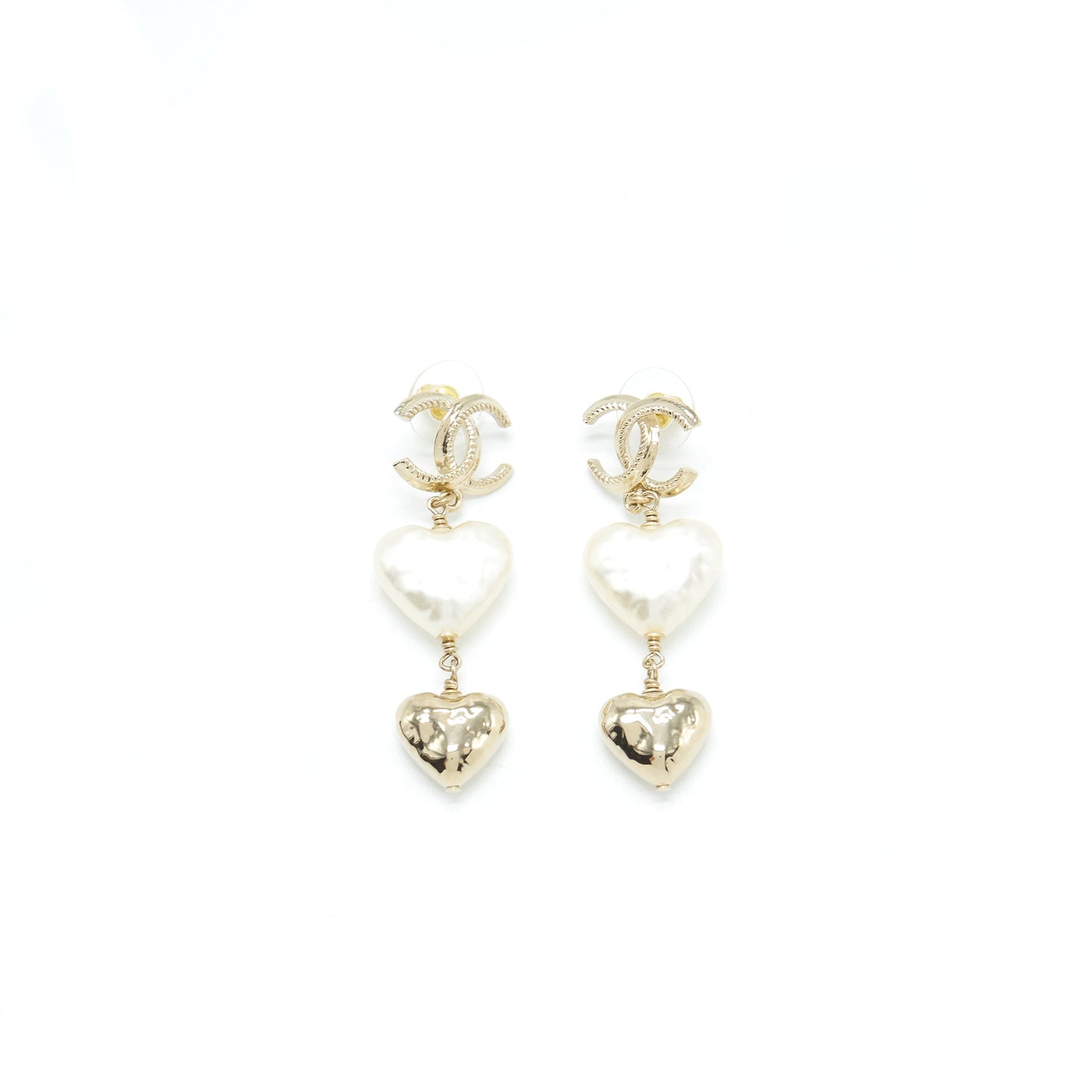 Chanel CC Logo and Heart drop Earring