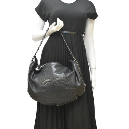 CHANEL Modern Chain Calfskin Leather Hobo Bag Black