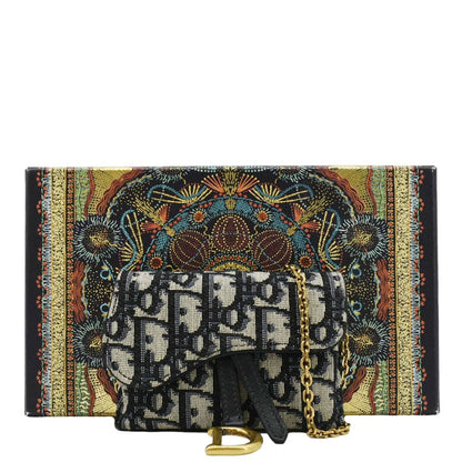 CHRISTIAN DIOR Nano Saddle Oblique Chain Wallet Navy Blue