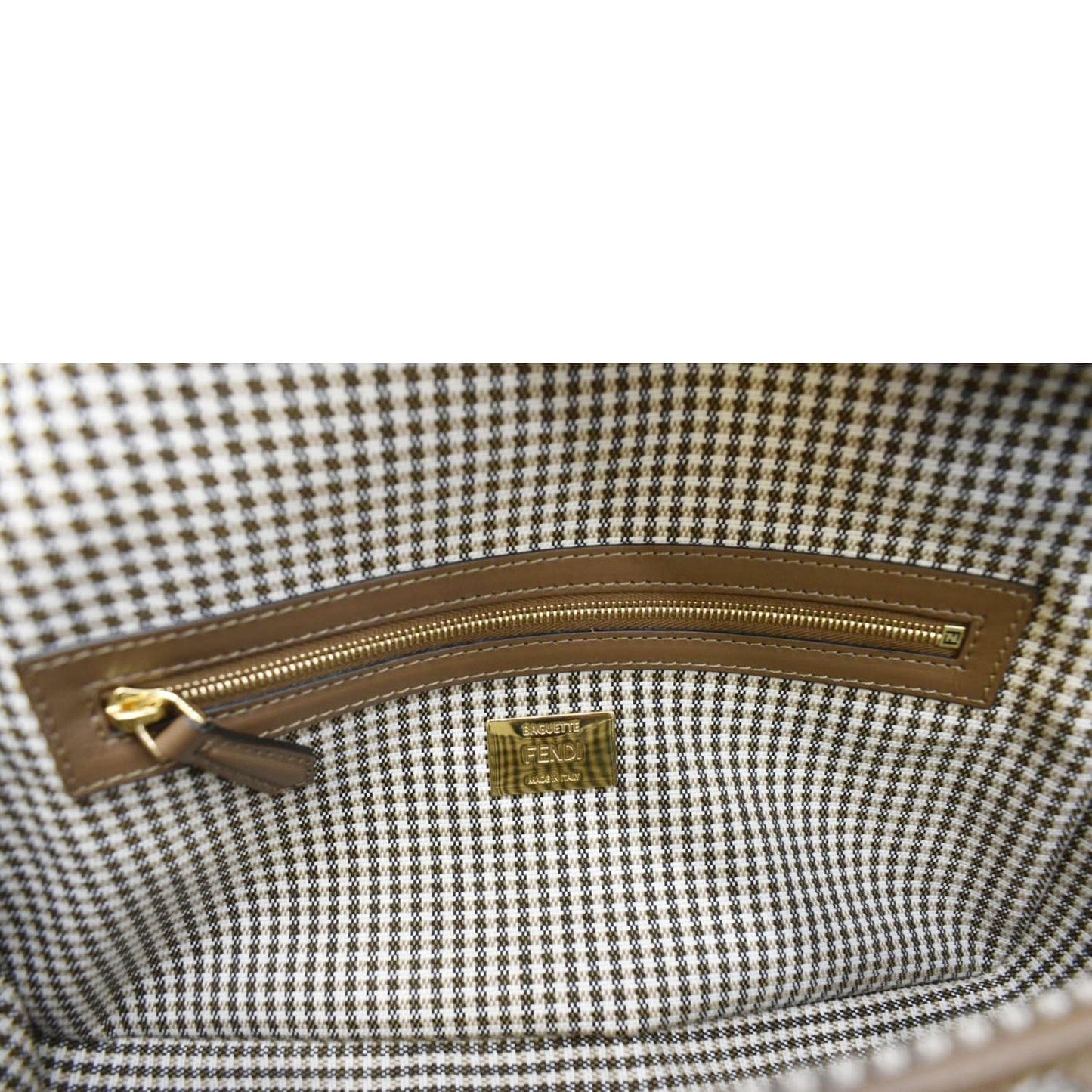 FENDI Houndstooth Baguette Zucca Wool Medium Shoulder Bag Olive
