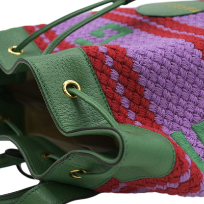 GUCCI Capri Striped Drawstring Woven fabric Bucket Backpack Bag Multicolor 663665