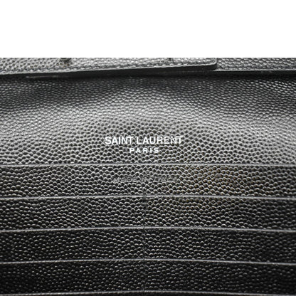 YVES SAINT LAURENT Envelope Chevron Leather Chain Wallet Crossbody Bag Black