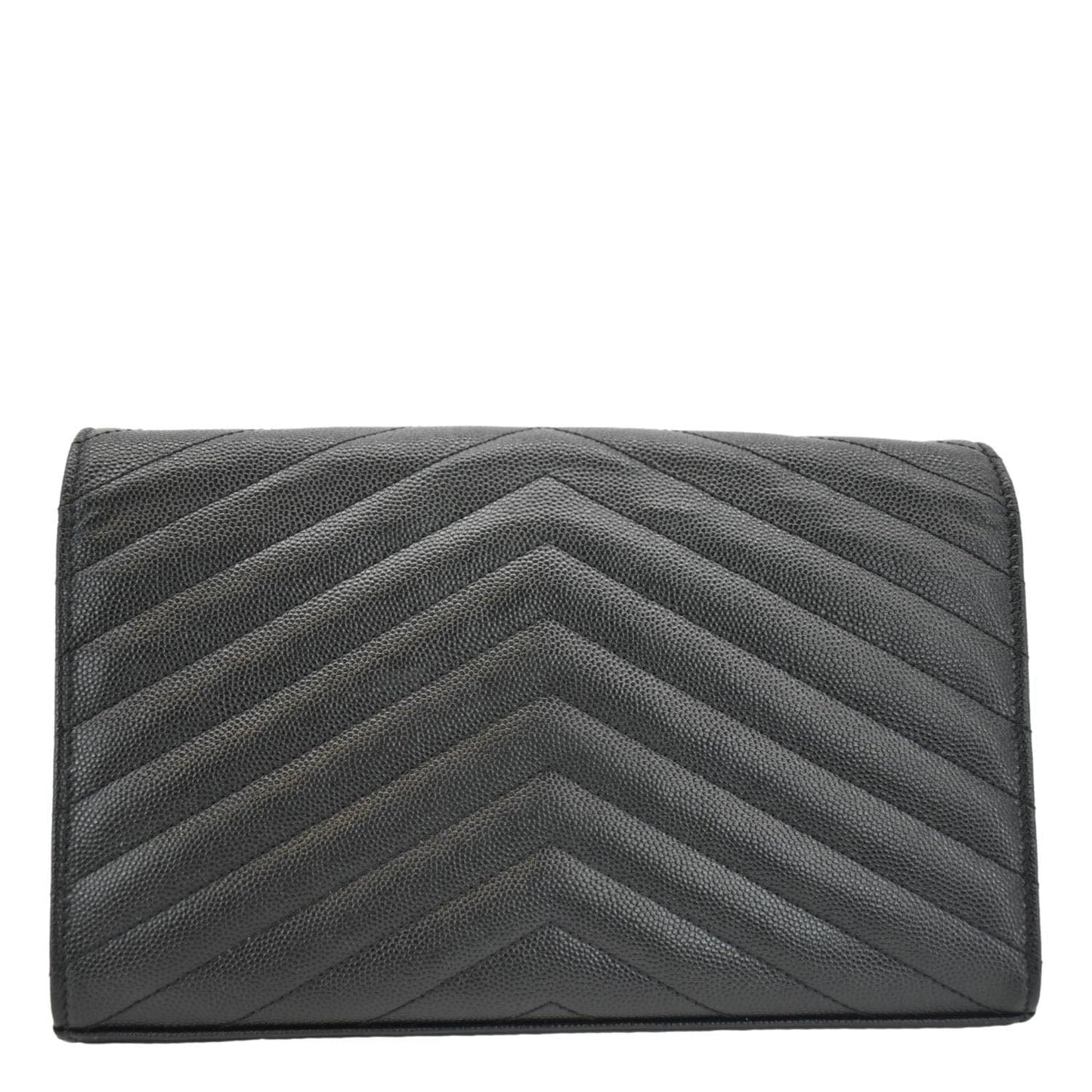 YVES SAINT LAURENT Envelope Chevron Leather Chain Wallet Crossbody Bag Black