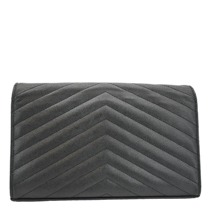 YVES SAINT LAURENT Envelope Chevron Leather Chain Wallet Crossbody Bag Black