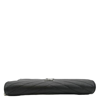 YVES SAINT LAURENT Envelope Chevron Leather Chain Wallet Crossbody Bag Black