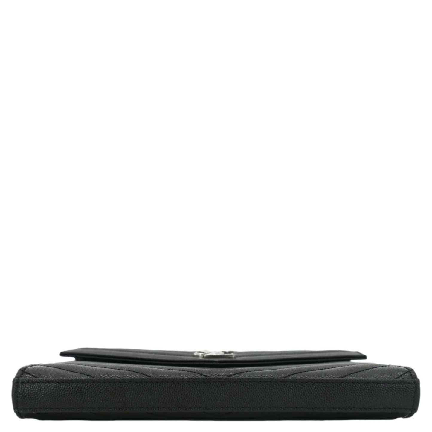 YVES SAINT LAURENT Envelope Chevron Leather Chain Wallet Crossbody Bag Black