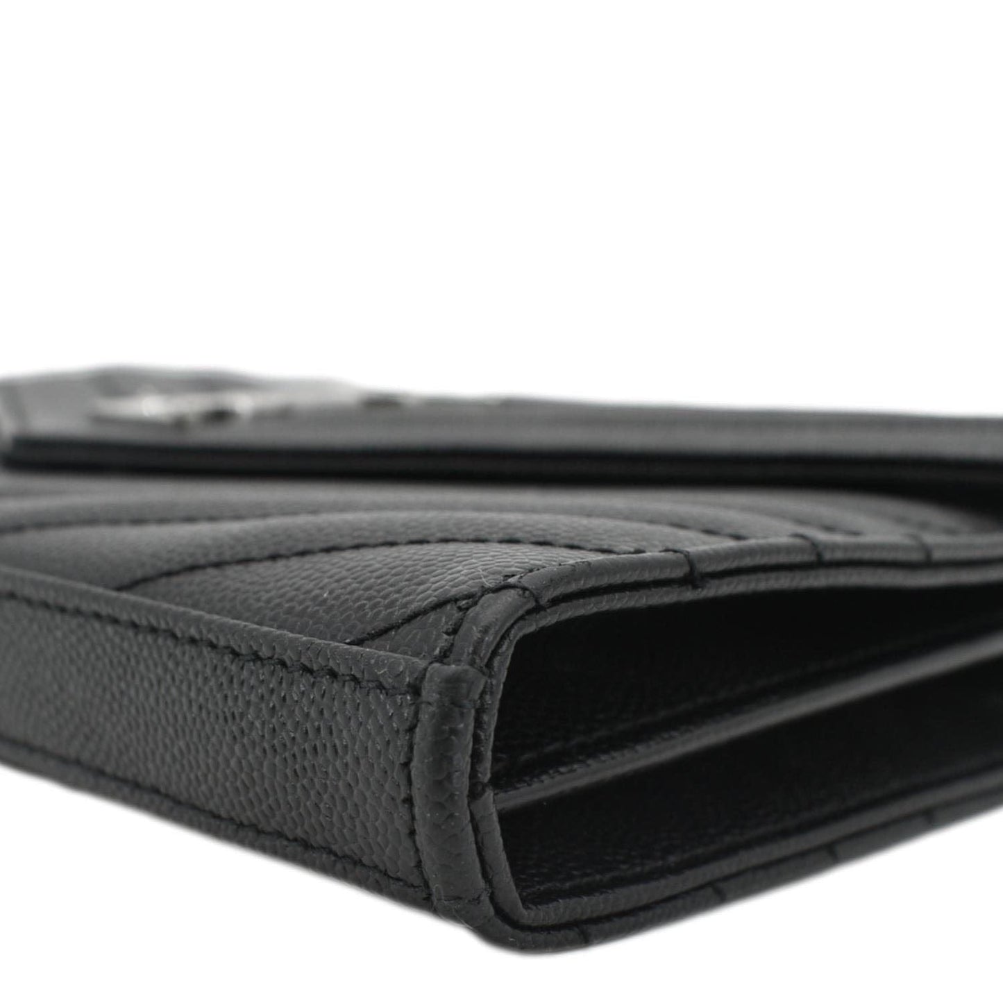 YVES SAINT LAURENT Envelope Chevron Leather Chain Wallet Crossbody Bag Black