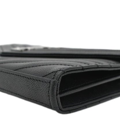 YVES SAINT LAURENT Envelope Chevron Leather Chain Wallet Crossbody Bag Black