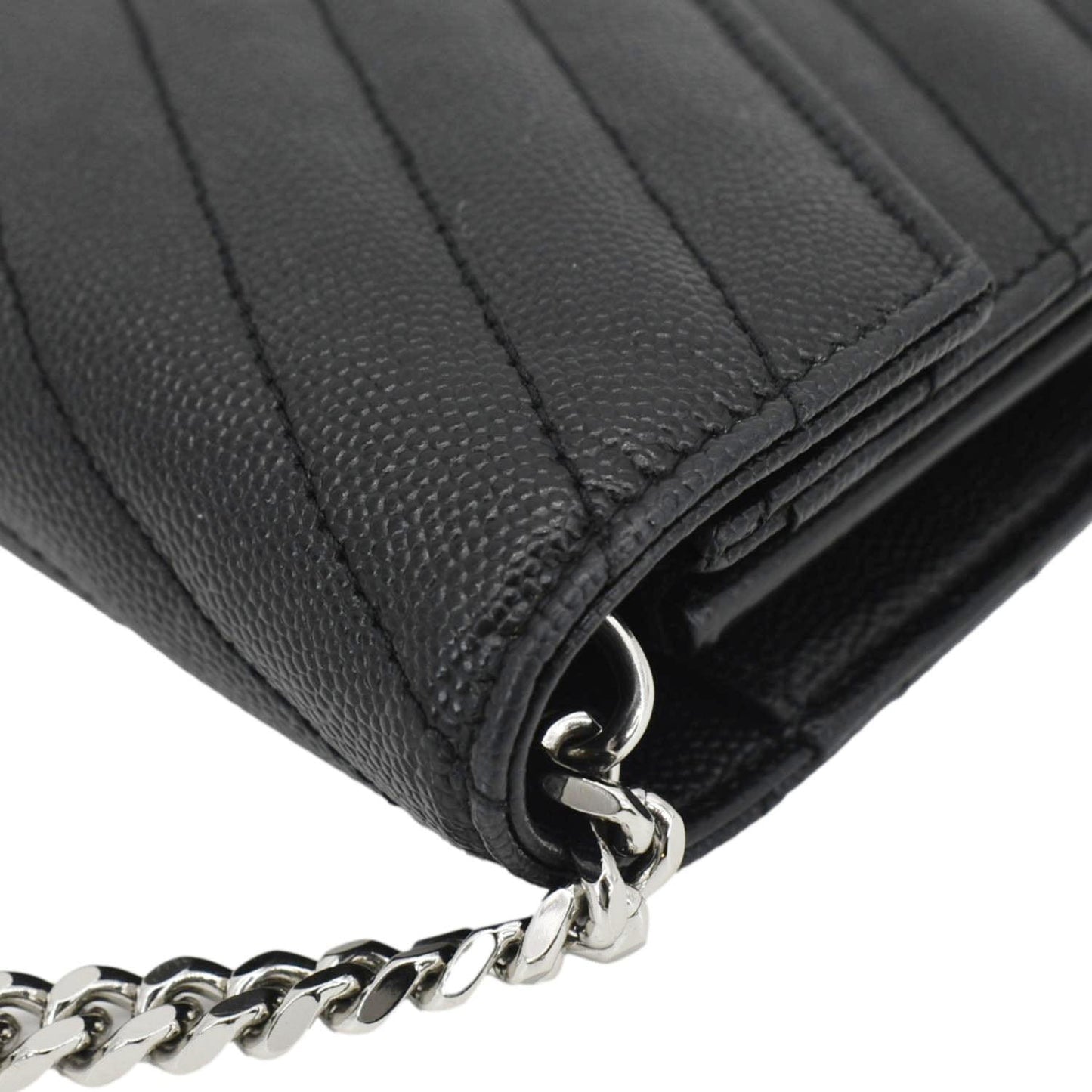 YVES SAINT LAURENT Envelope Chevron Leather Chain Wallet Crossbody Bag Black