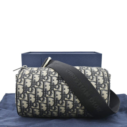 CHRISTIAN DIOR Roller Oblique Canvas Messenger Bag Navy Blue