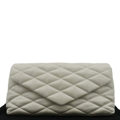 YVES SAINT LAURENT Sade Puffer Quilted  Leather Envelope Clutch Off White