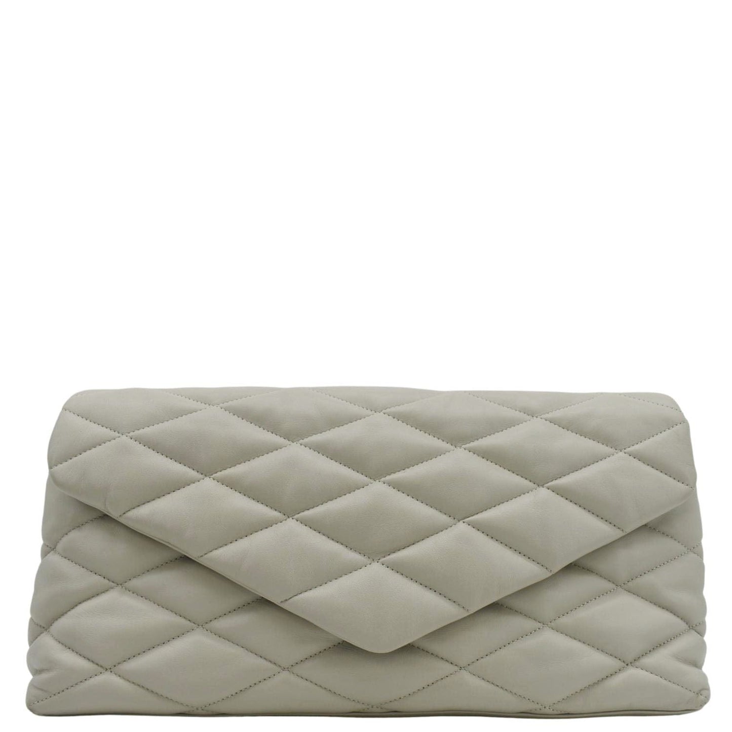 YVES SAINT LAURENT Sade Puffer Quilted  Leather Envelope Clutch Off White