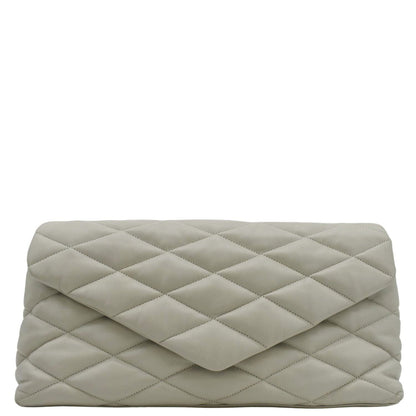YVES SAINT LAURENT Sade Puffer Quilted  Leather Envelope Clutch Off White