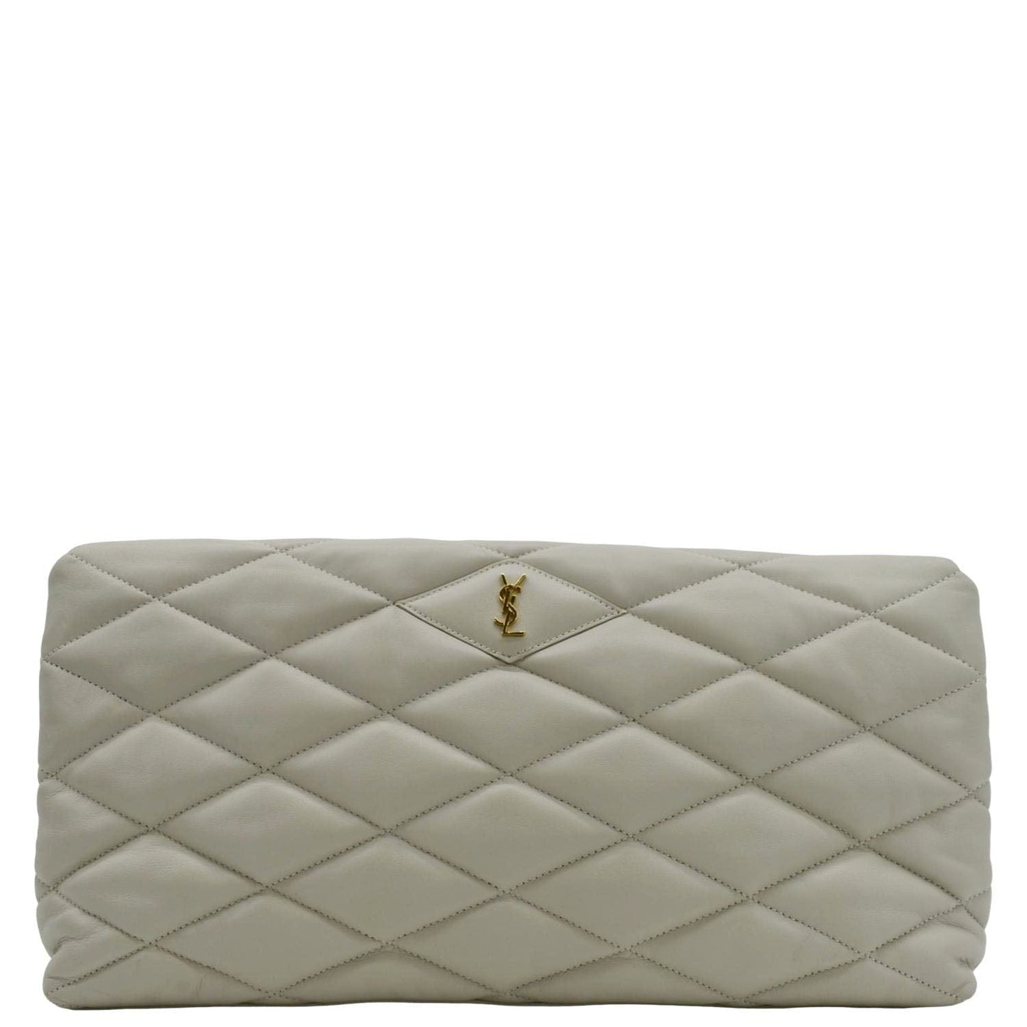 YVES SAINT LAURENT Sade Puffer Quilted  Leather Envelope Clutch Off White