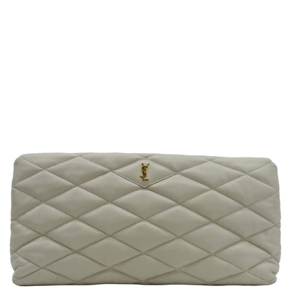 YVES SAINT LAURENT Sade Puffer Quilted  Leather Envelope Clutch Off White