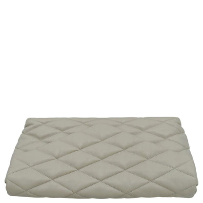 YVES SAINT LAURENT Sade Puffer Quilted  Leather Envelope Clutch Off White