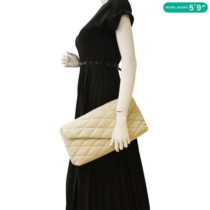 YVES SAINT LAURENT Sade Puffer Quilted  Leather Envelope Clutch Off White