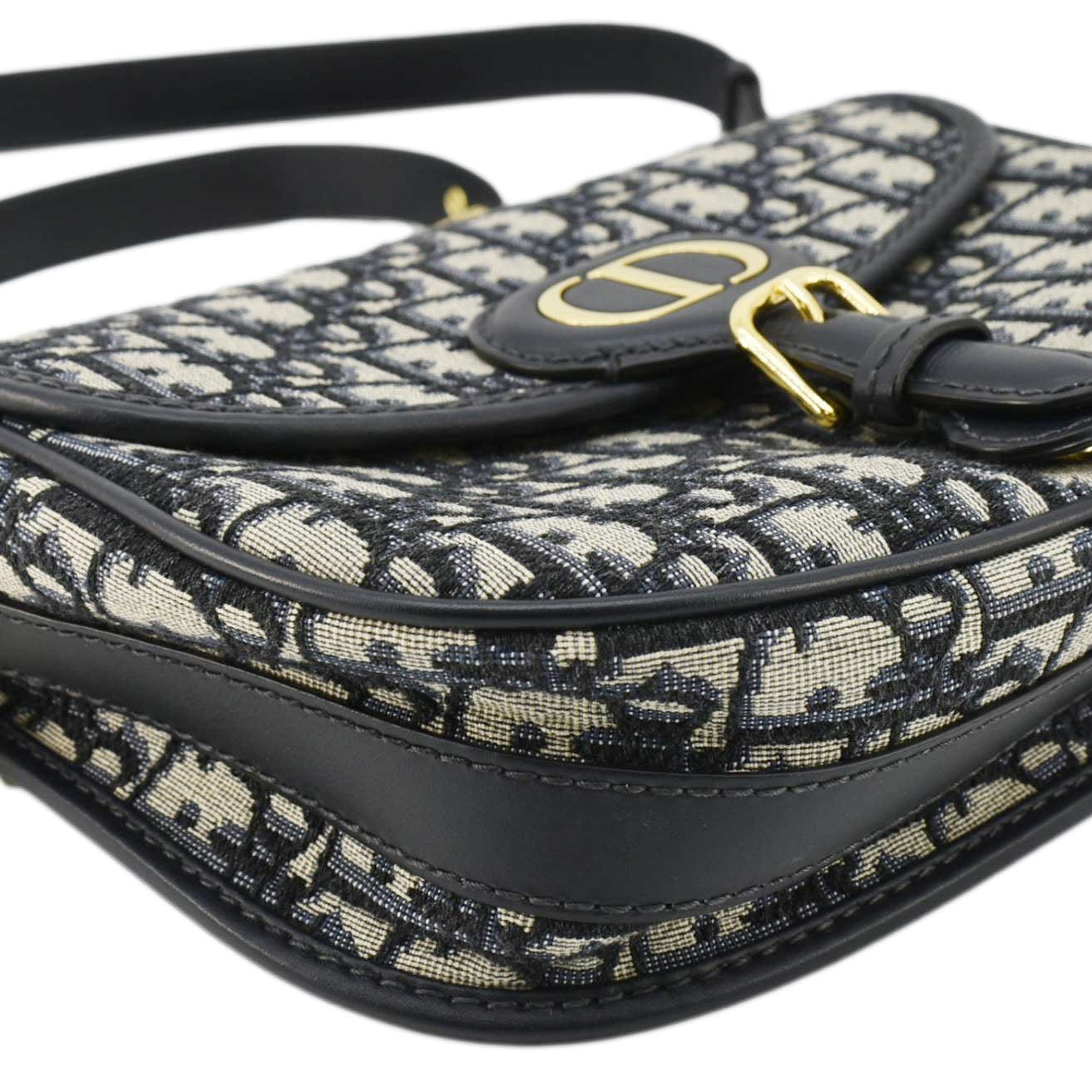 CHRISTIAN DIOR Bobby Medium Oblique Jacquard Canvas Crossbody Bag Navy Blue