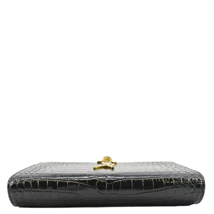 YVES SAINT LAURENT Kate Tassel Crocodile Embossed Leather Crossbody Bag Black
