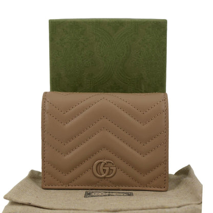 GUCCI Marmont GG Matelasse Leather Card Case Wallet Dusty Pink 466492