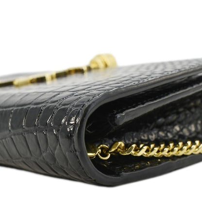 YVES SAINT LAURENT Kate Tassel Crocodile Embossed Leather Crossbody Bag Black