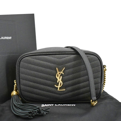 YVES SAINT LAURENT Lou Mini Chevron Leather Camera Crossbody Bag Black