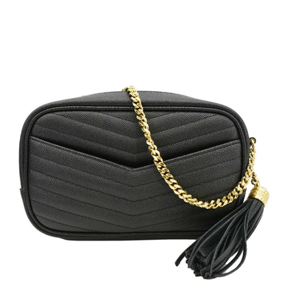 YVES SAINT LAURENT Lou Mini Chevron Leather Camera Crossbody Bag Black