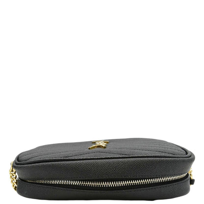 YVES SAINT LAURENT Lou Mini Chevron Leather Camera Crossbody Bag Black