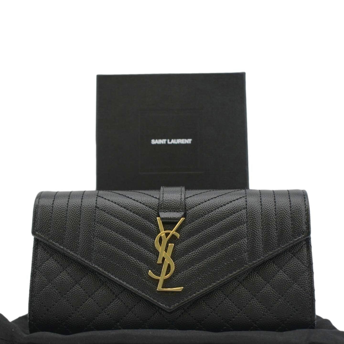 YVES SAINT LAURENT Grain De Poudre Embossed Leather Wallet Black