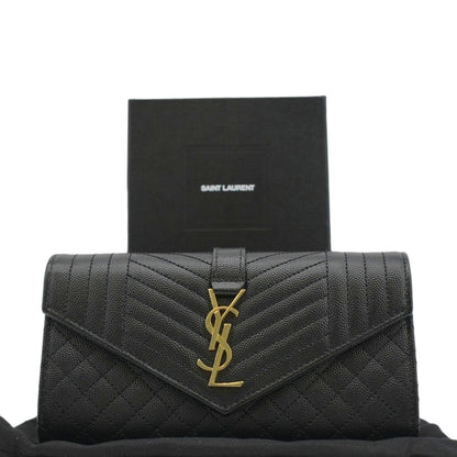 YVES SAINT LAURENT Grain De Poudre Embossed Leather Wallet Black