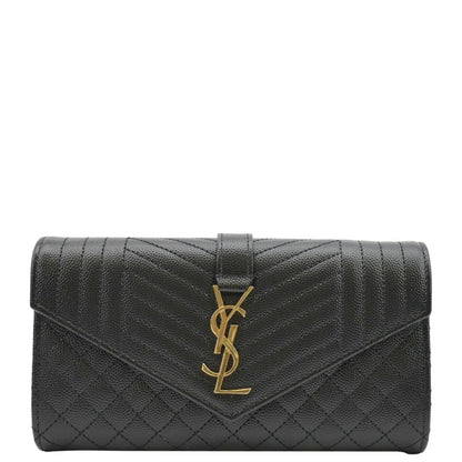 YVES SAINT LAURENT Grain De Poudre Embossed Leather Wallet Black