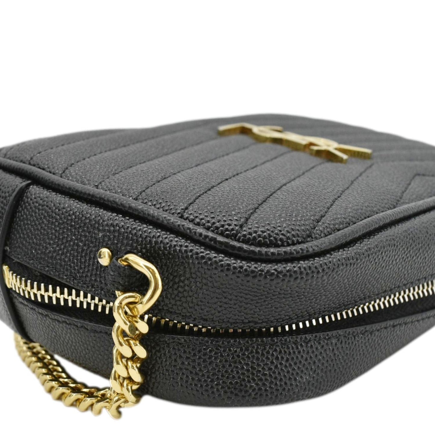 YVES SAINT LAURENT Lou Mini Chevron Leather Camera Crossbody Bag Black