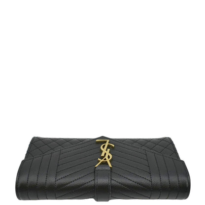 YVES SAINT LAURENT Grain De Poudre Embossed Leather Wallet Black
