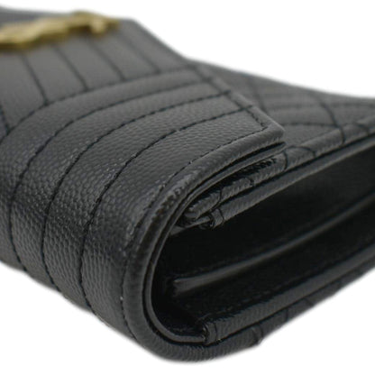 YVES SAINT LAURENT Grain De Poudre Embossed Leather Wallet Black