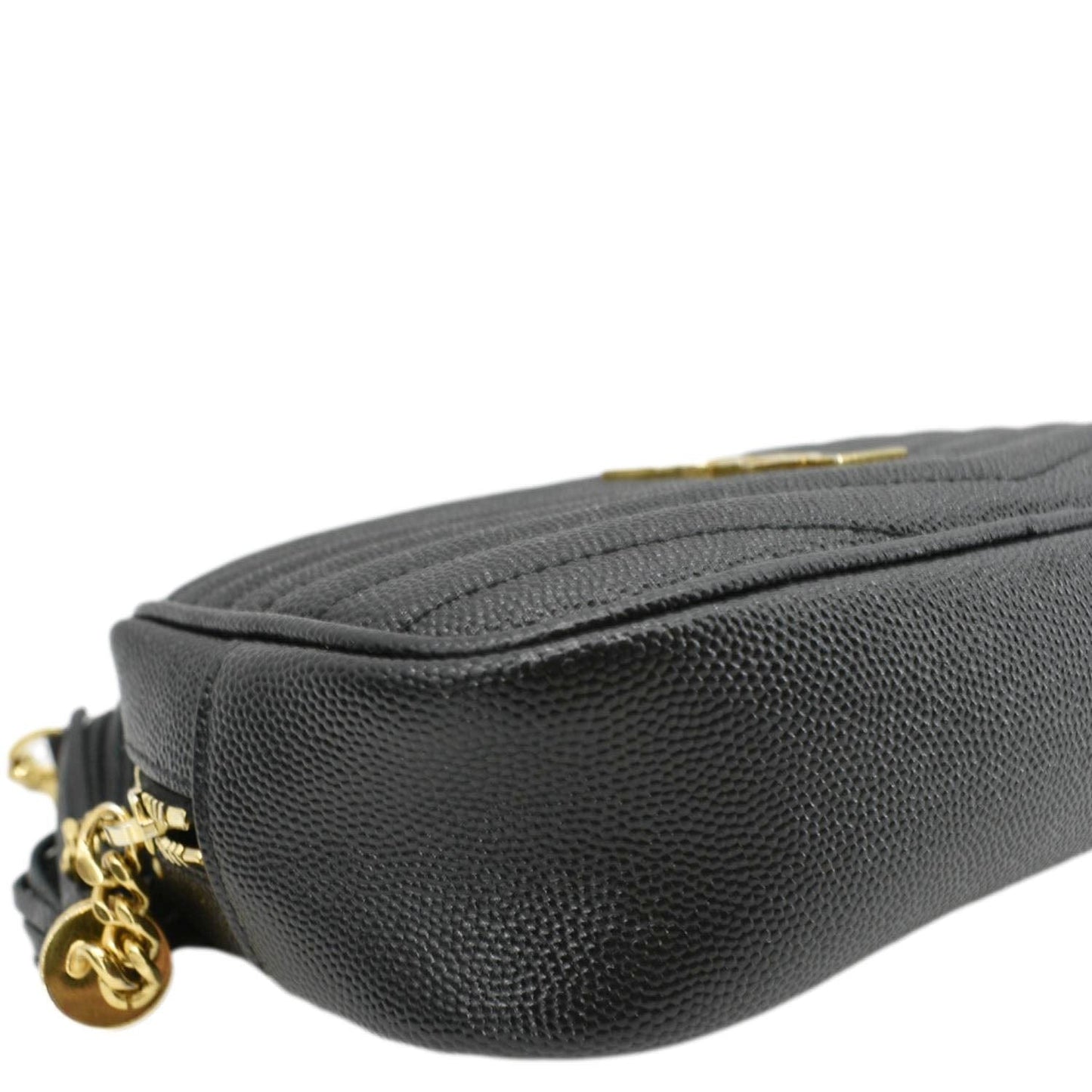 YVES SAINT LAURENT Lou Mini Chevron Leather Camera Crossbody Bag Black