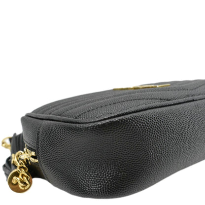 YVES SAINT LAURENT Lou Mini Chevron Leather Camera Crossbody Bag Black