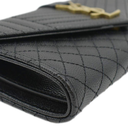 YVES SAINT LAURENT Grain De Poudre Embossed Leather Wallet Black