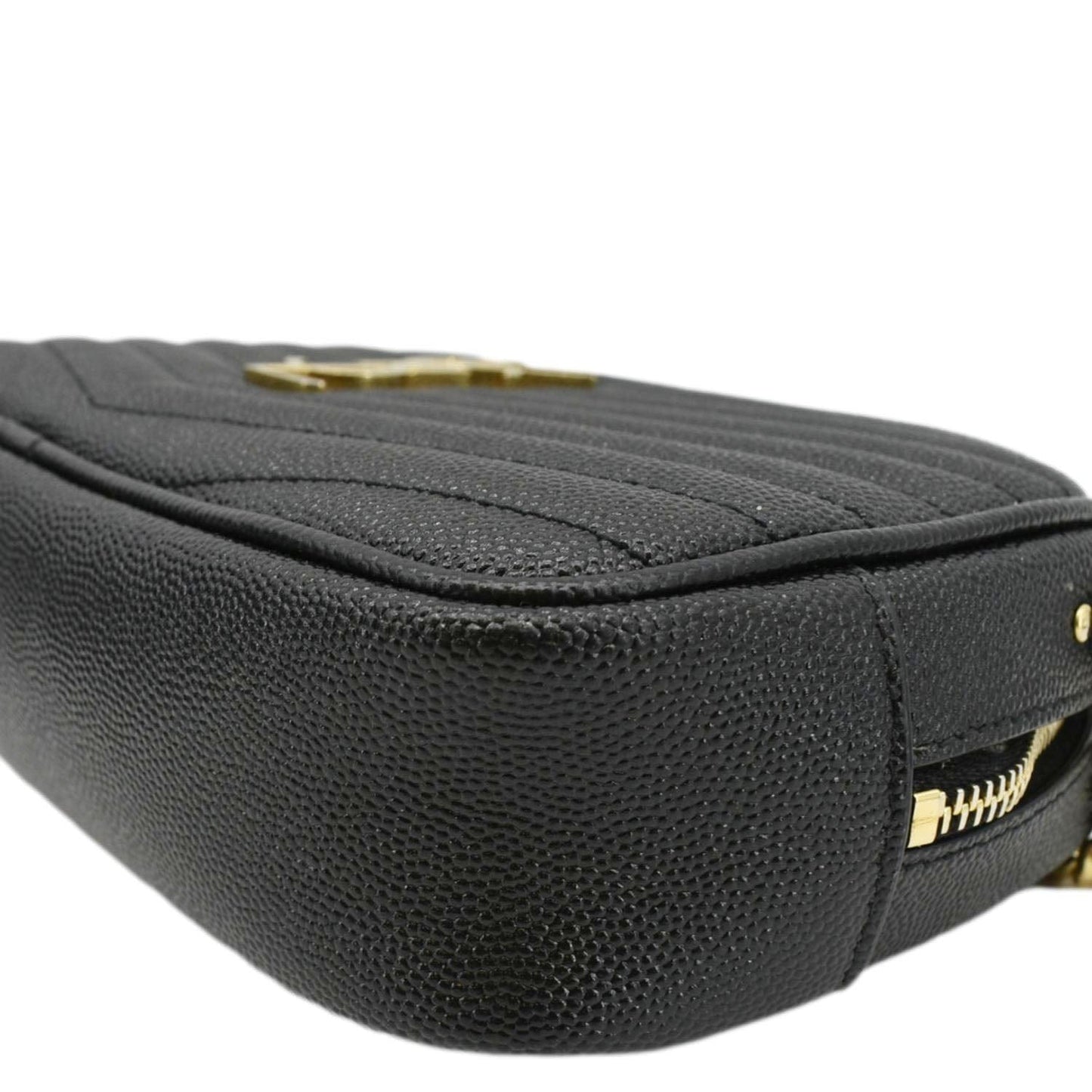 YVES SAINT LAURENT Lou Mini Chevron Leather Camera Crossbody Bag Black