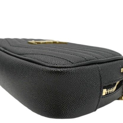 YVES SAINT LAURENT Lou Mini Chevron Leather Camera Crossbody Bag Black