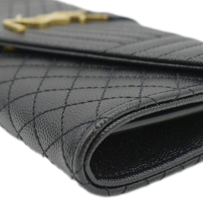 YVES SAINT LAURENT Grain De Poudre Embossed Leather Wallet Black