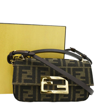 FENDI Baguette Mini Zucca Canvas Shoulder Bag Brown