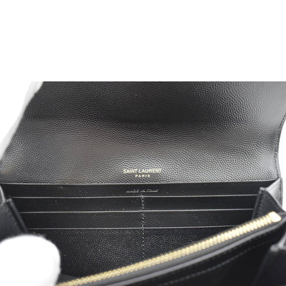 YVES SAINT LAURENT Grain De Poudre Embossed Leather Wallet Black
