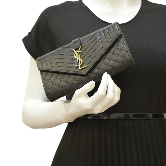 YVES SAINT LAURENT Grain De Poudre Embossed Leather Wallet Black