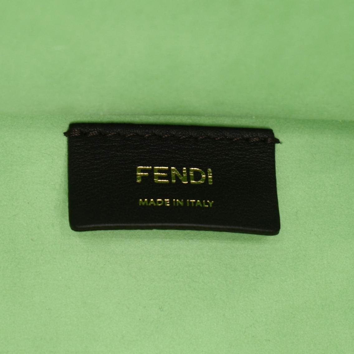 FENDI Sunshine Medium Embossed Leather Shopper Tote Bag Green